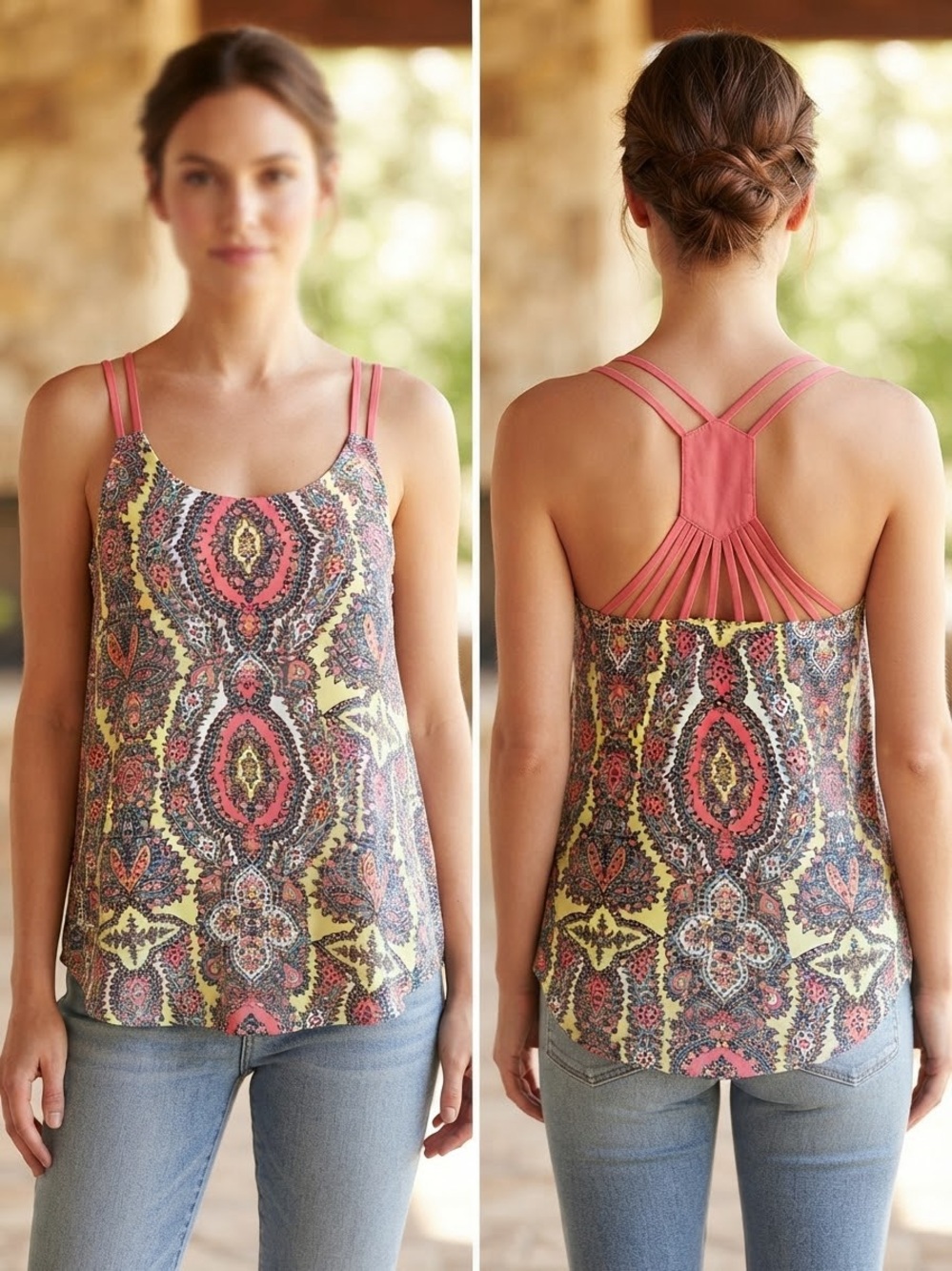 Charming Charlie Flowy Paisley Print Tank
Top, Caged Racerback size Small